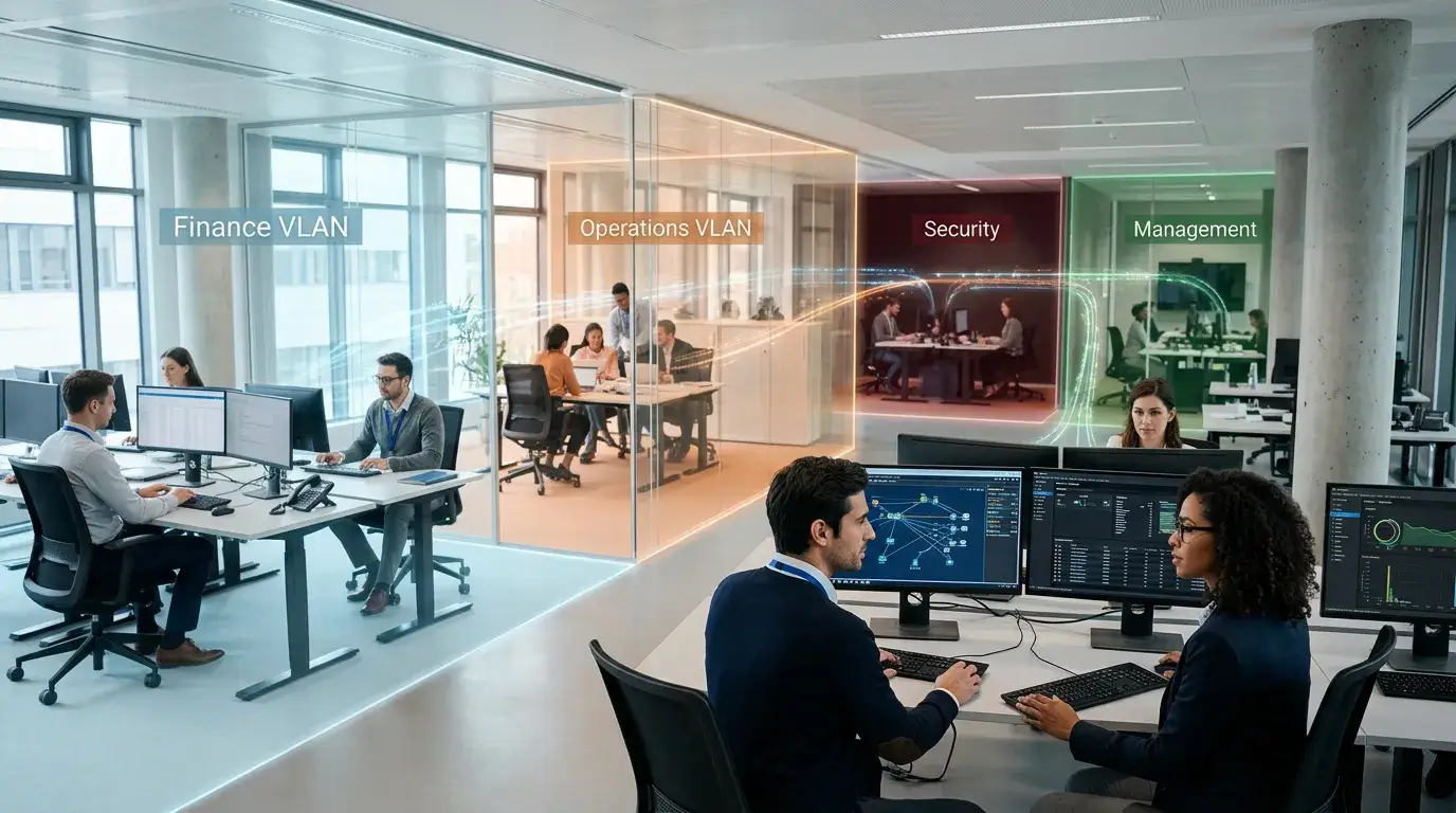 VLAN network segmentation improving security, traffic isolation, and network performance